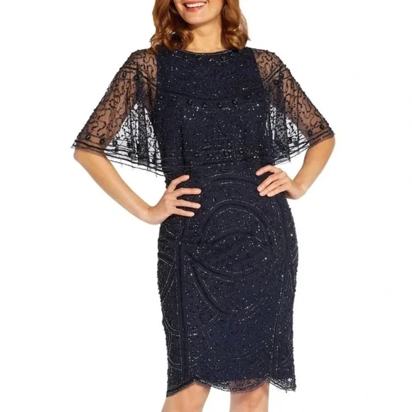 knee length dresses for ladies Aidan Mattox Women's Fully Beaded Deep V Neck Gown - Multi - Size 16 main image 0